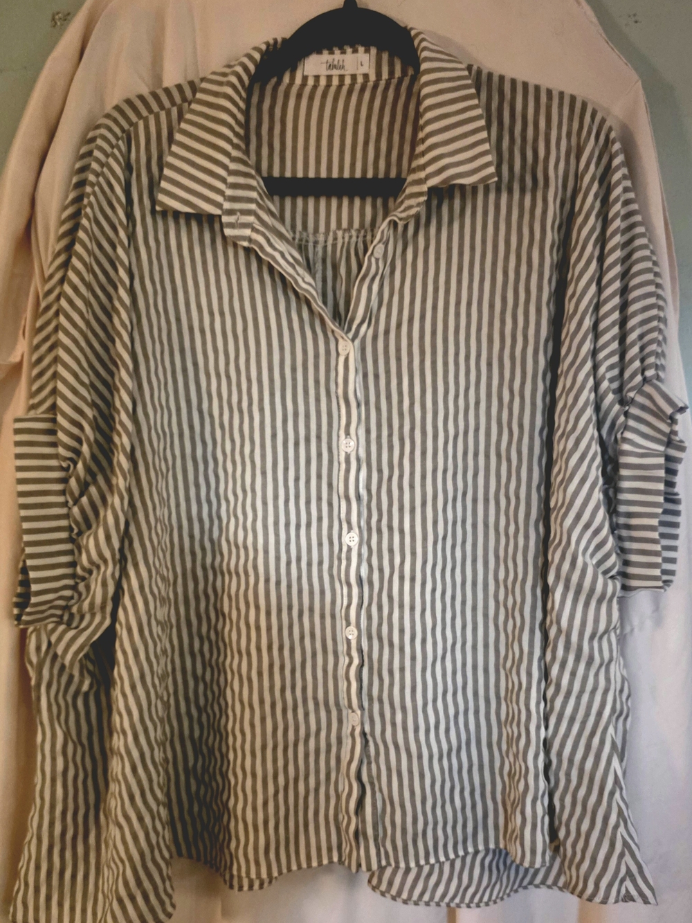 Relaxed Fit Striped Button-Down Shirt - White & Taupe